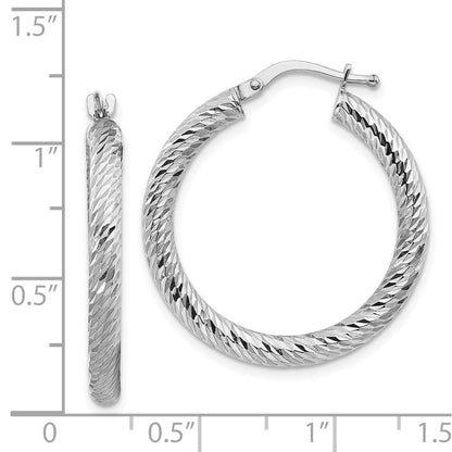 14K Weißgold 3x20mm Diamantiert Rund Creolen