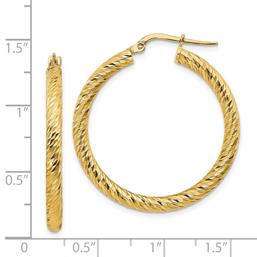 14K Gelbgold 3x25mm Diamantiert Rund Creolen