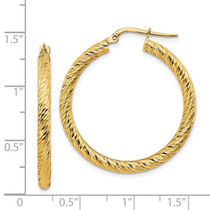 14K Gelbgold 3x25mm Diamantiert Rund Creolen