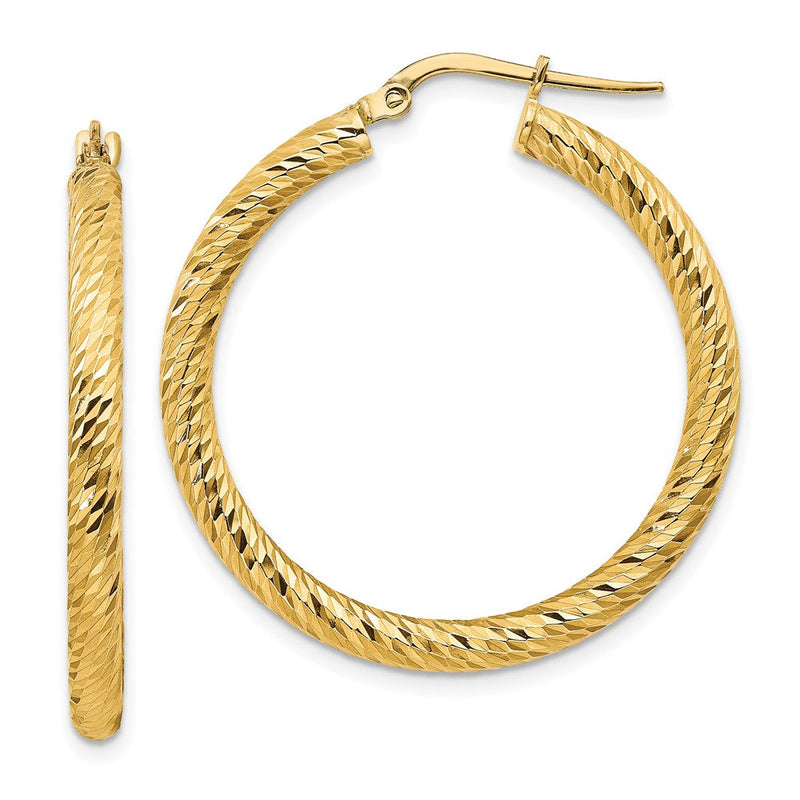 14K Gelbgold 3x25mm Diamantiert Rund Creolen