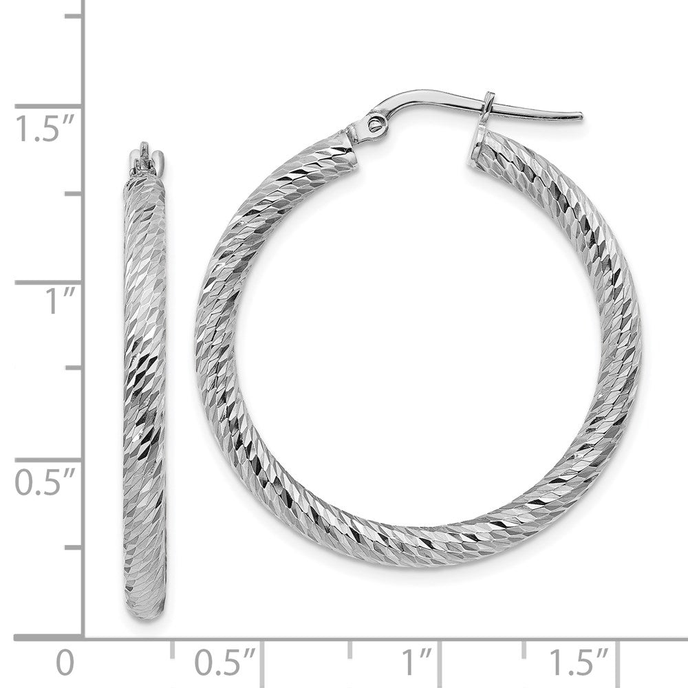 14K Weißgold 3x25mm Diamantiert Rund Creolen