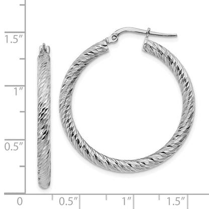 14K Weißgold 3x25mm Diamantiert Rund Creolen
