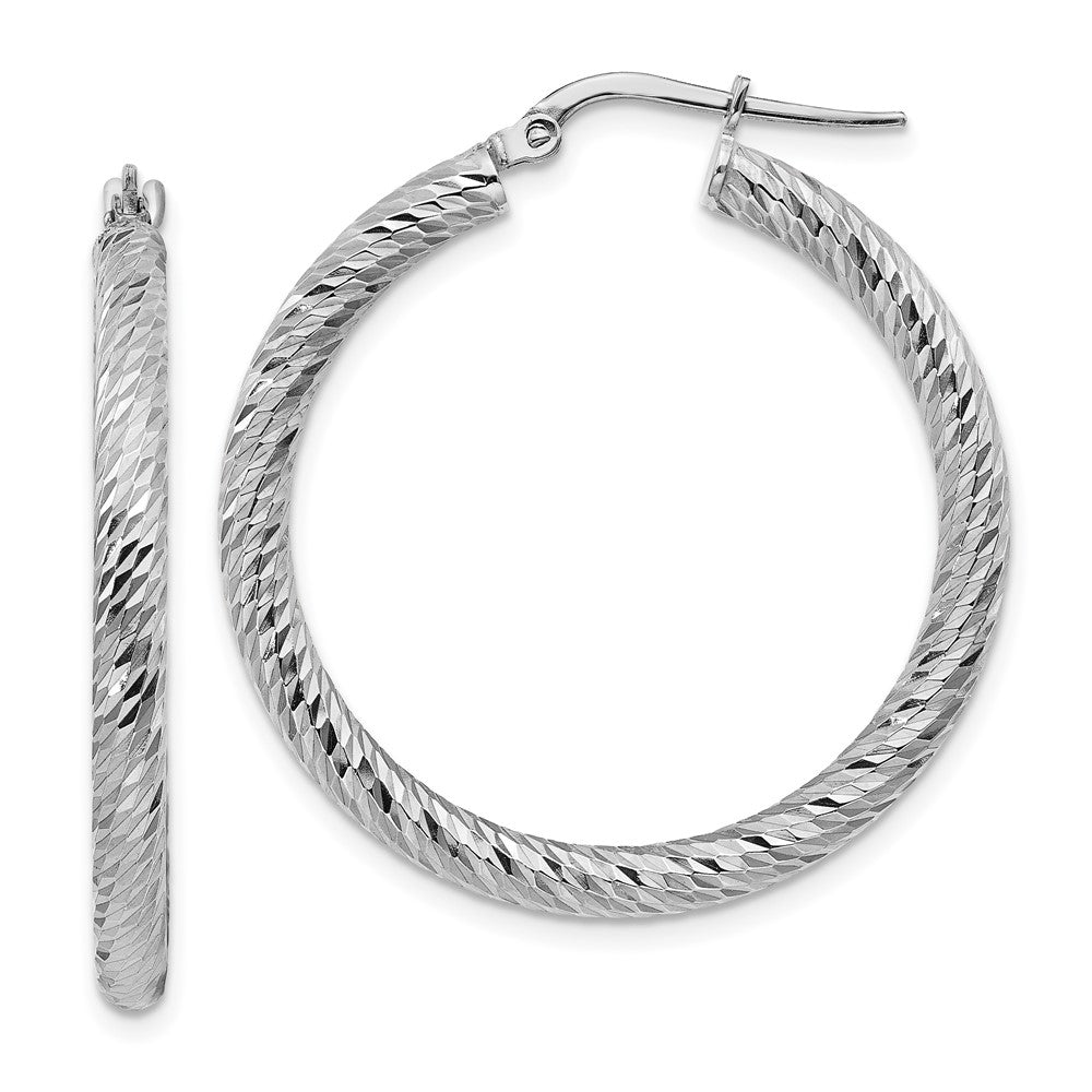 14K Weißgold 3x25mm Diamantiert Rund Creolen