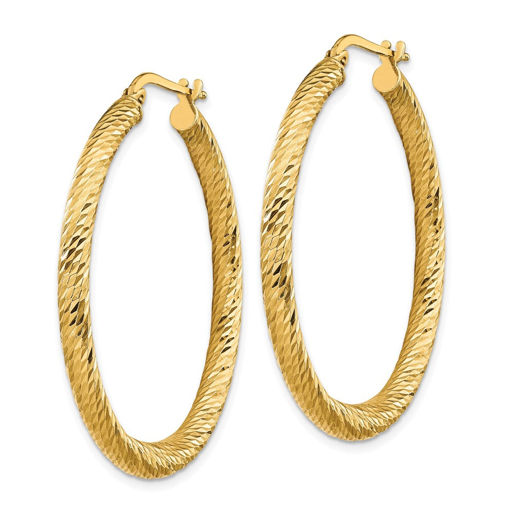 14K Gelbgold Poliert 3mm Diamantiert Rund Creolen