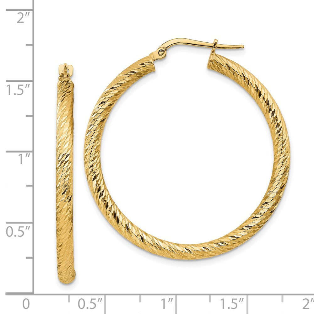 14K Gelbgold Poliert 3mm Diamantiert Rund Creolen