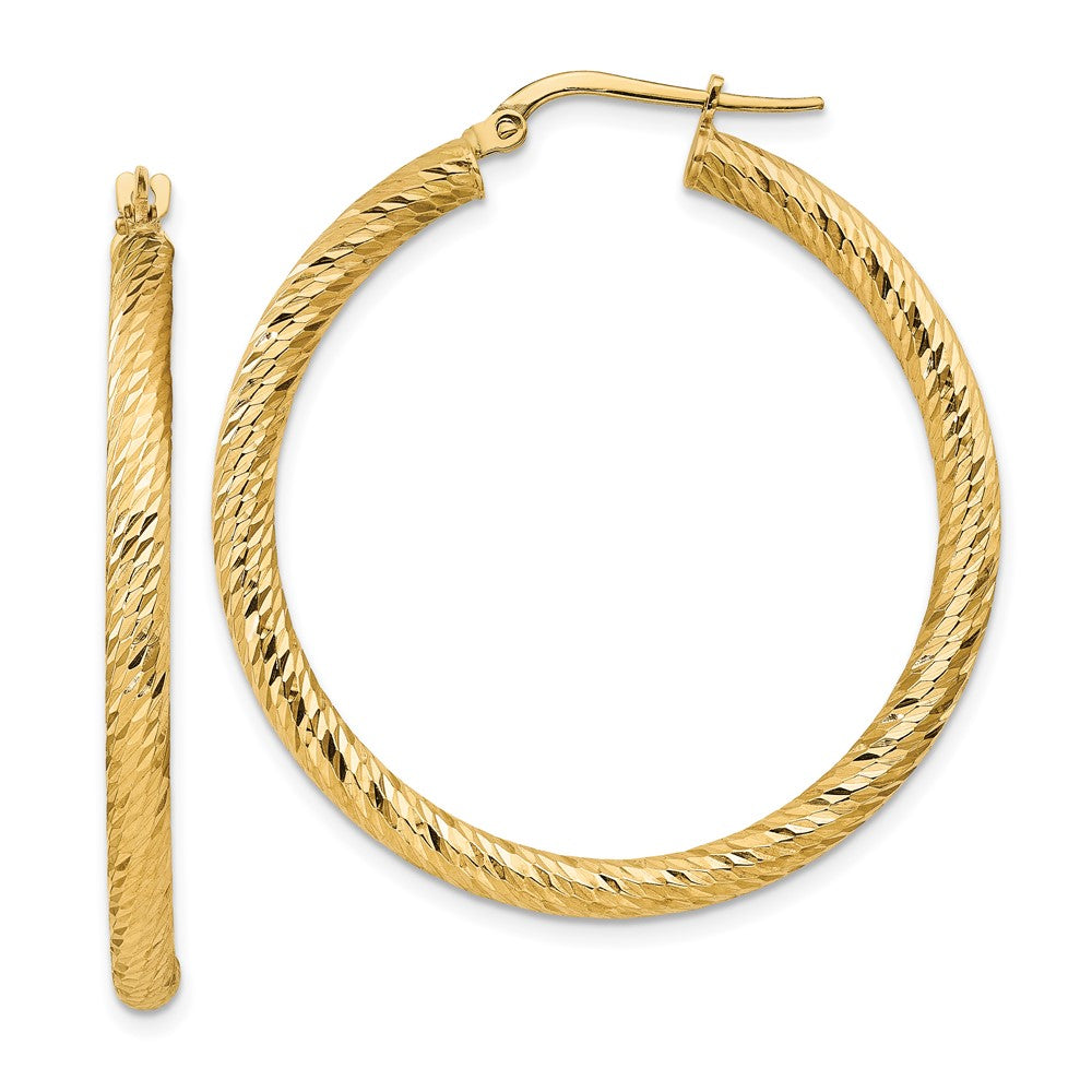 14K Gelbgold Poliert 3mm Diamantiert Rund Creolen