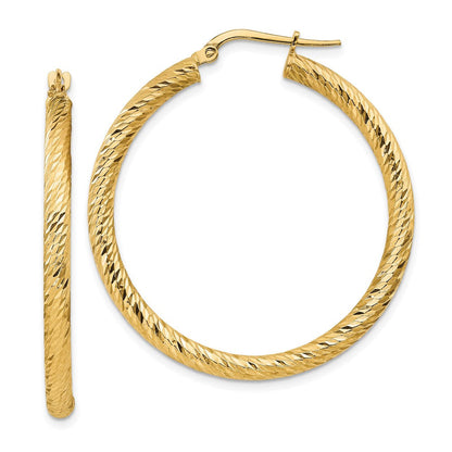 14K Gelbgold Poliert 3mm Diamantiert Rund Creolen