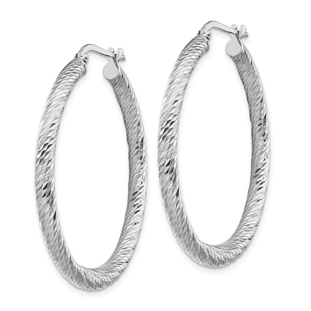 14K Weißgold 3mm Poliert Diamantiert Rund Creolen