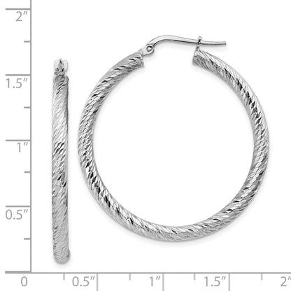 14K Weißgold 3mm Poliert Diamantiert Rund Creolen