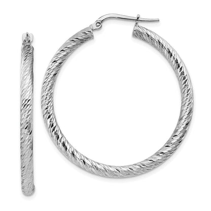 14K Weißgold 3mm Poliert Diamantiert Rund Creolen