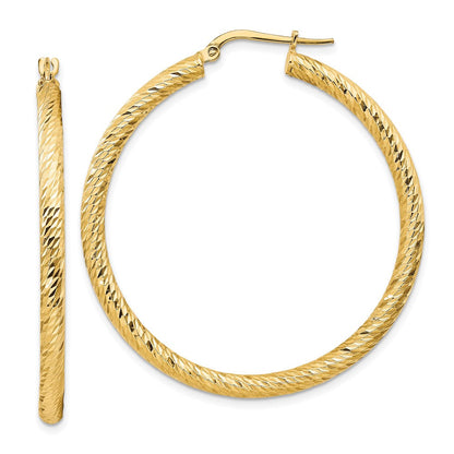 14K Gelbgold 3x35mm Diamantiert Rund Creolen