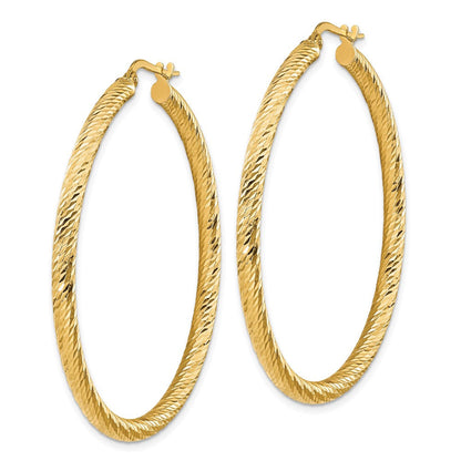 14K Gelbgold 3x40mm Diamantiert Rund Creolen