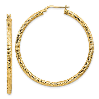 14K Gelbgold 3x40mm Diamantiert Rund Creolen