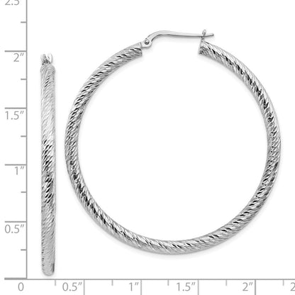 14K Weißgold 3x40mm Diamantiert Rund Creolen