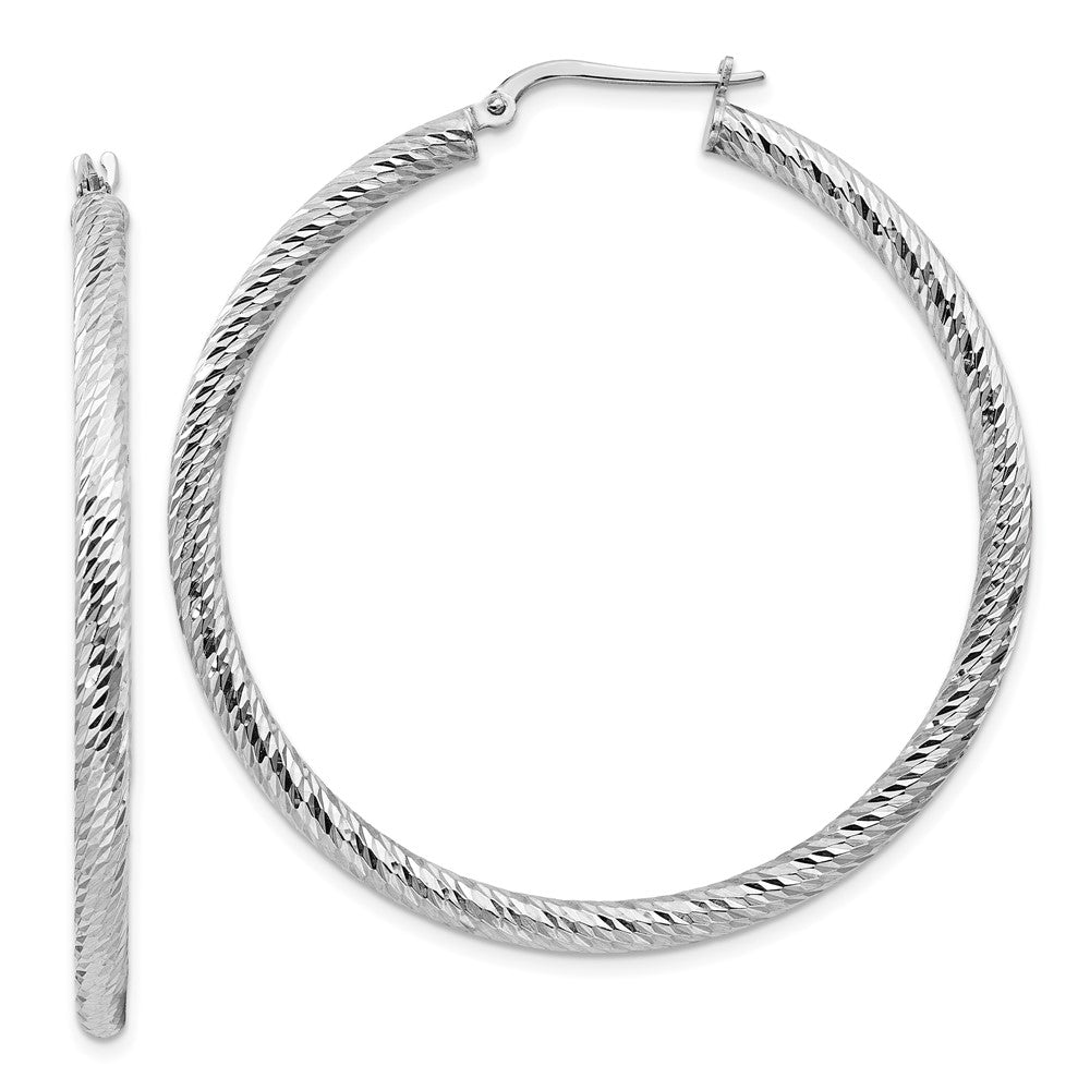 14K Weißgold 3x40mm Diamantiert Rund Creolen