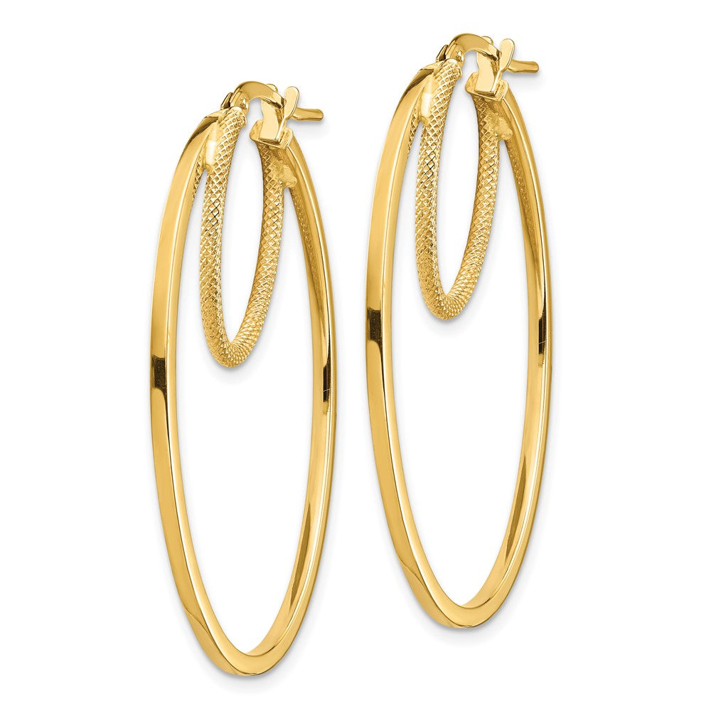 14K Gelbgold Poliert & Strukturiert Doppelt Oval Creolen