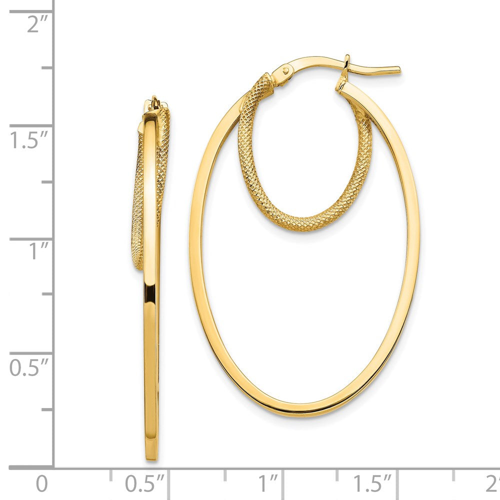 14K Gelbgold Poliert & Strukturiert Doppelt Oval Creolen