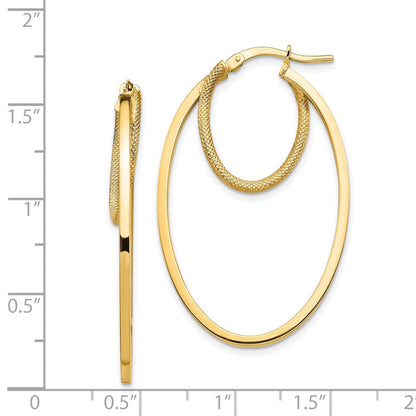 14K Gelbgold Poliert & Strukturiert Doppelt Oval Creolen