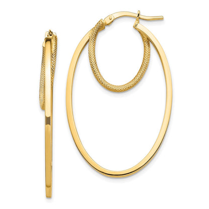 14K Gelbgold Poliert & Strukturiert Doppelt Oval Creolen