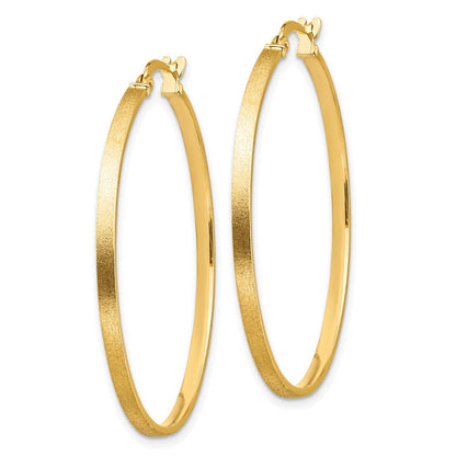 14K Gelbgold Gebürstet und Poliert 2mm Creolen