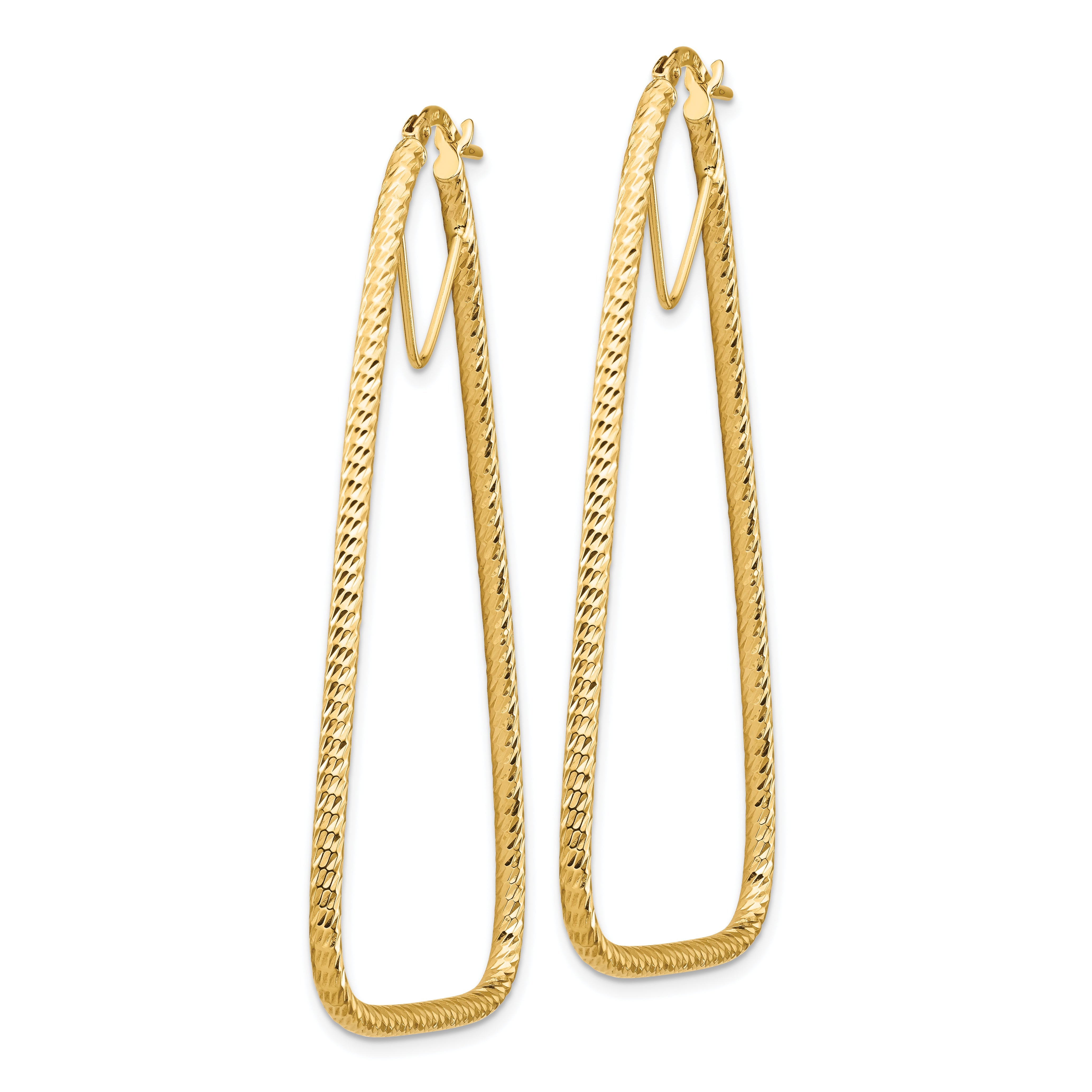 14K Gelbgold Poliert & Diamantiert Doppelt Dreieck Creolen