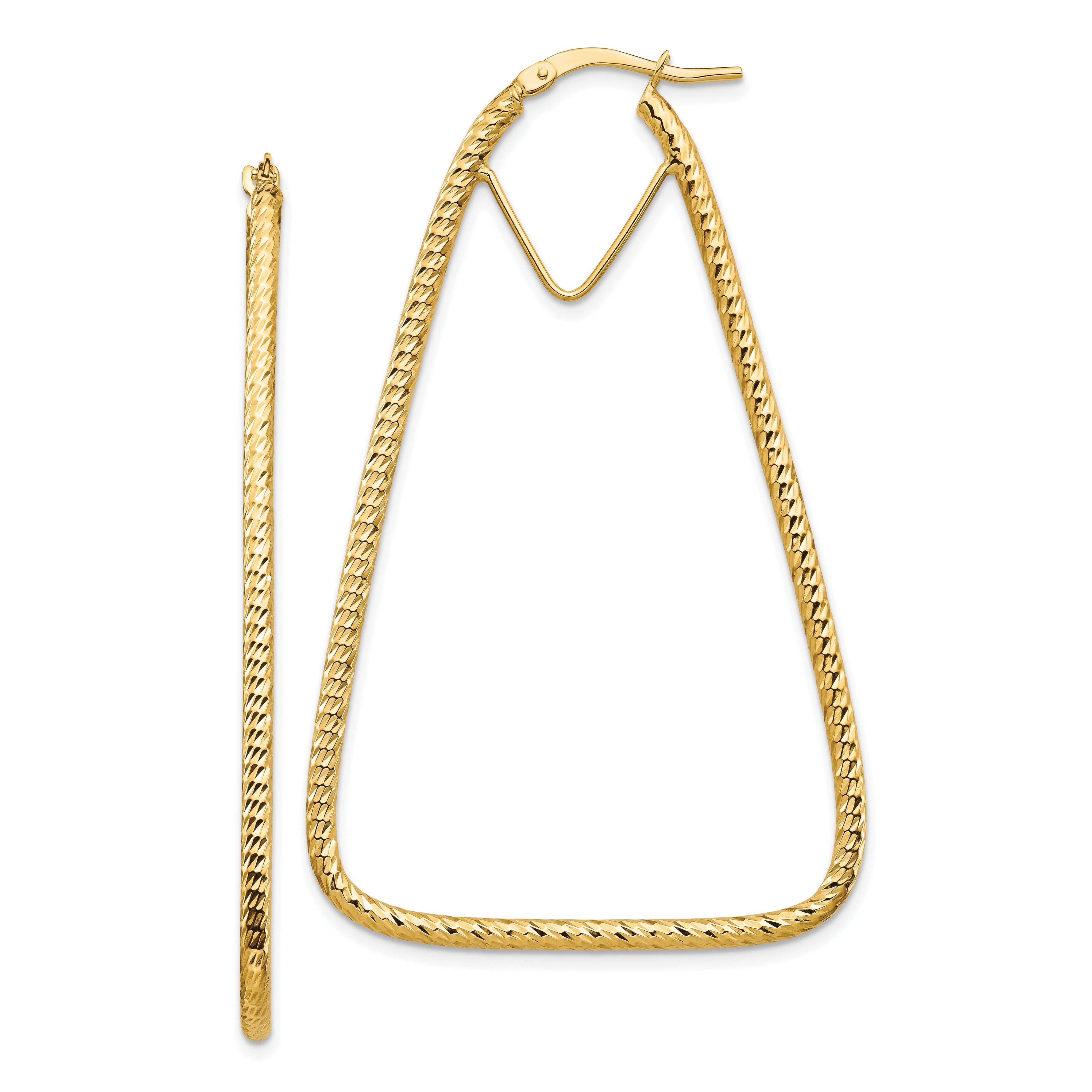 14K Gelbgold Poliert & Diamantiert Doppelt Dreieck Creolen