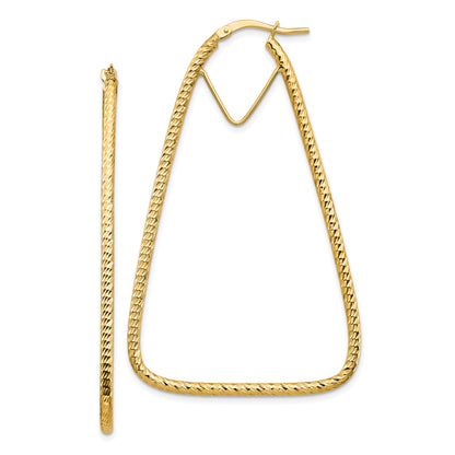 14K Gelbgold Poliert & Diamantiert Doppelt Dreieck Creolen