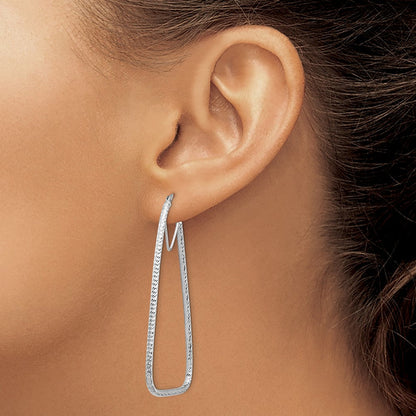 14K Weißgold Poliert & Diamantiert Doppelt Dreieck Creolen