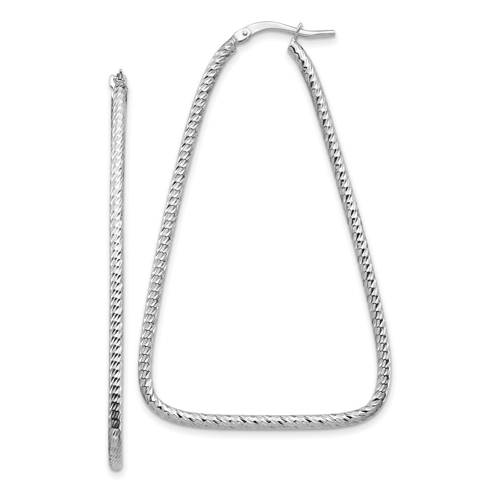 14K Weißgold Poliert & Diamantiert Doppelt Dreieck Creolen