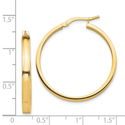 14K Gelbgold Poliert 3mm Quadratisch Röhre Creolen
