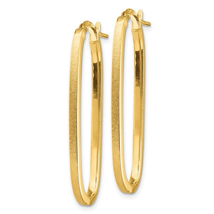14K Gelbgold Poliert & Satiniert 2mm Oval Creolen