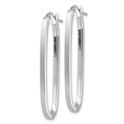 14K Weißgold Poliert & Satiniert 2mm Oval Creolen
