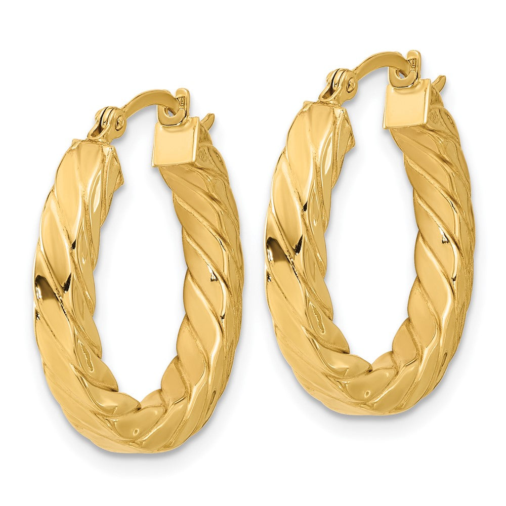 14K Gelbgold Poliert Gedreht 3mm Creolen