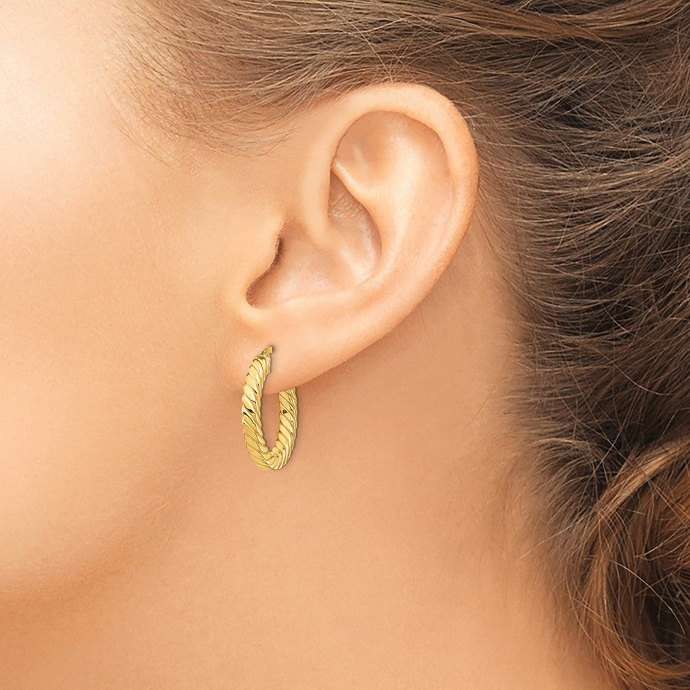 14K Gelbgold Poliert Gedreht 3mm Creolen