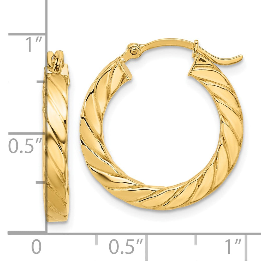 14K Gelbgold Poliert Gedreht 3mm Creolen
