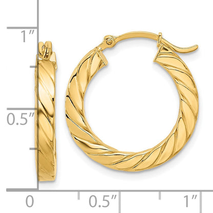14K Gelbgold Poliert Gedreht 3mm Creolen