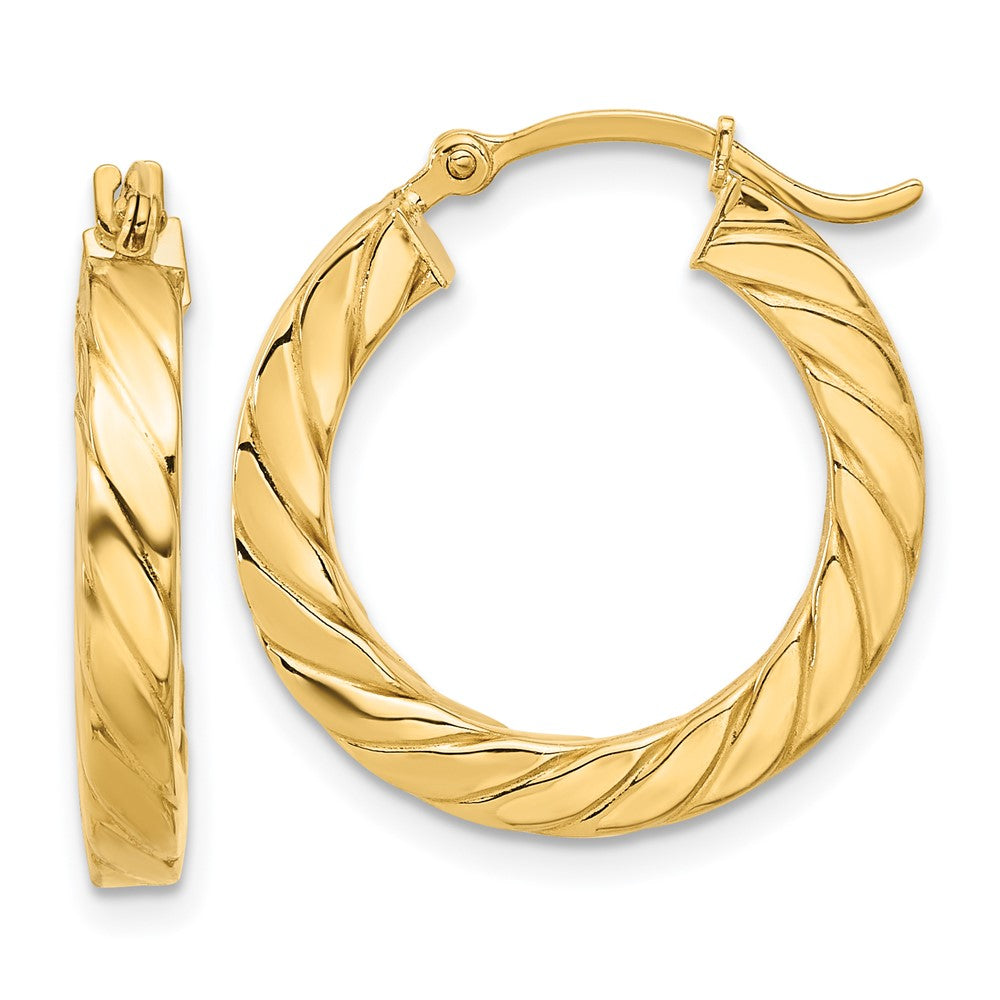 14K Gelbgold Poliert Gedreht 3mm Creolen