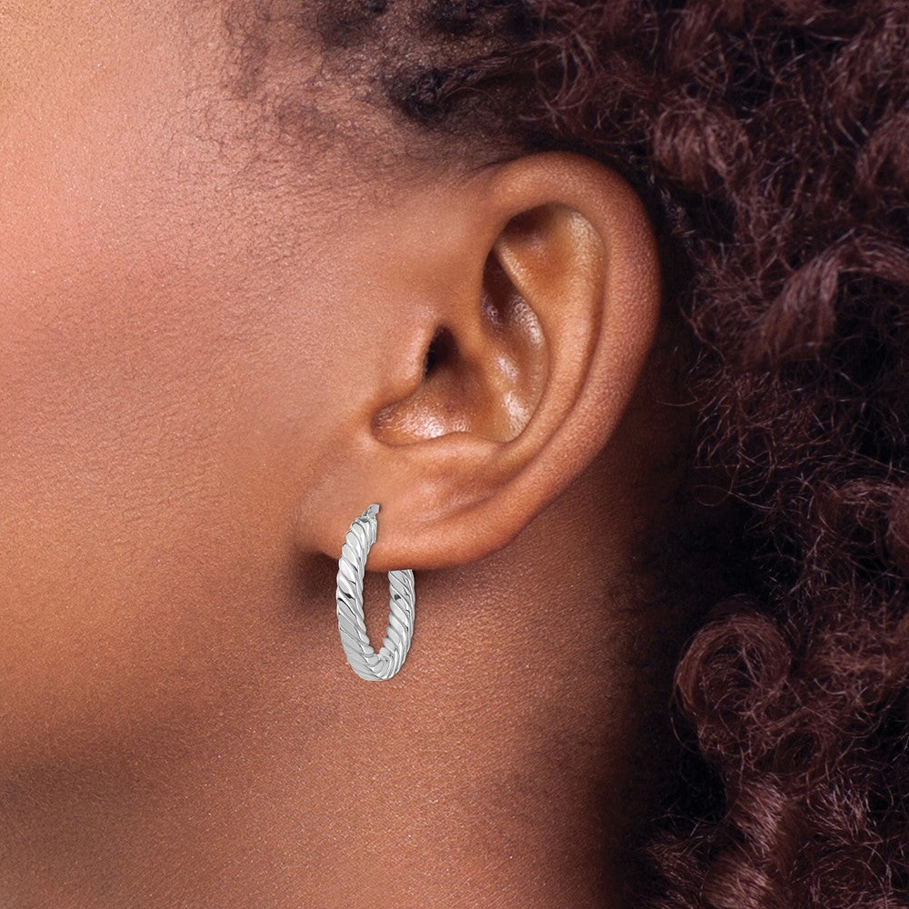 14K Weißgold Poliert Gedreht 3mm Creolen