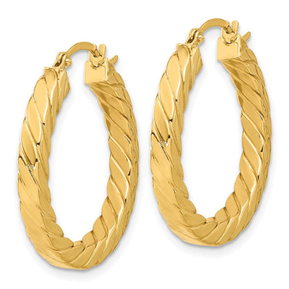 14K Gelbgold Poliert & Gedreht 3mm Quadratisch Röhre Creolen