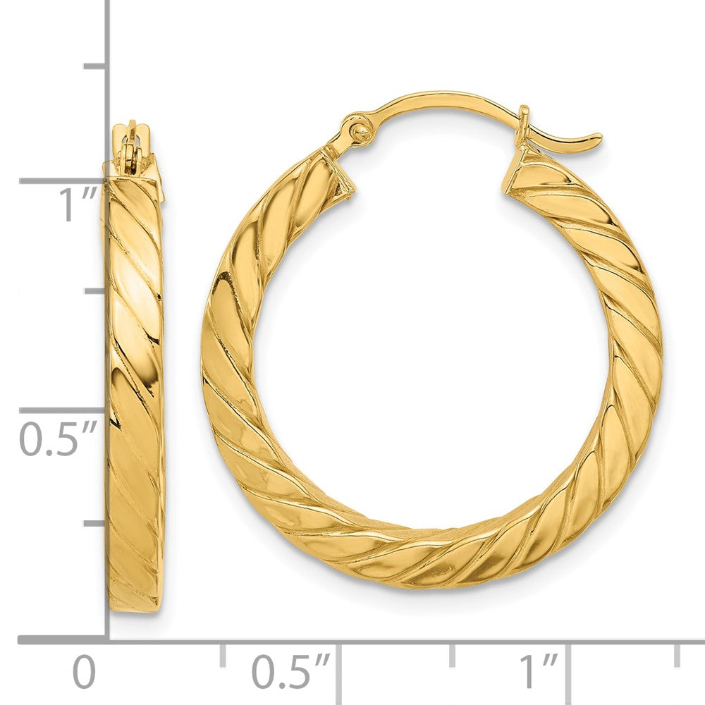 14K Gelbgold Poliert & Gedreht 3mm Quadratisch Röhre Creolen