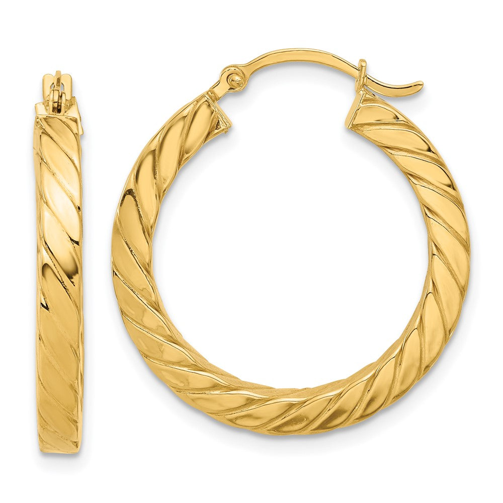 14K Gelbgold Poliert & Gedreht 3mm Quadratisch Röhre Creolen