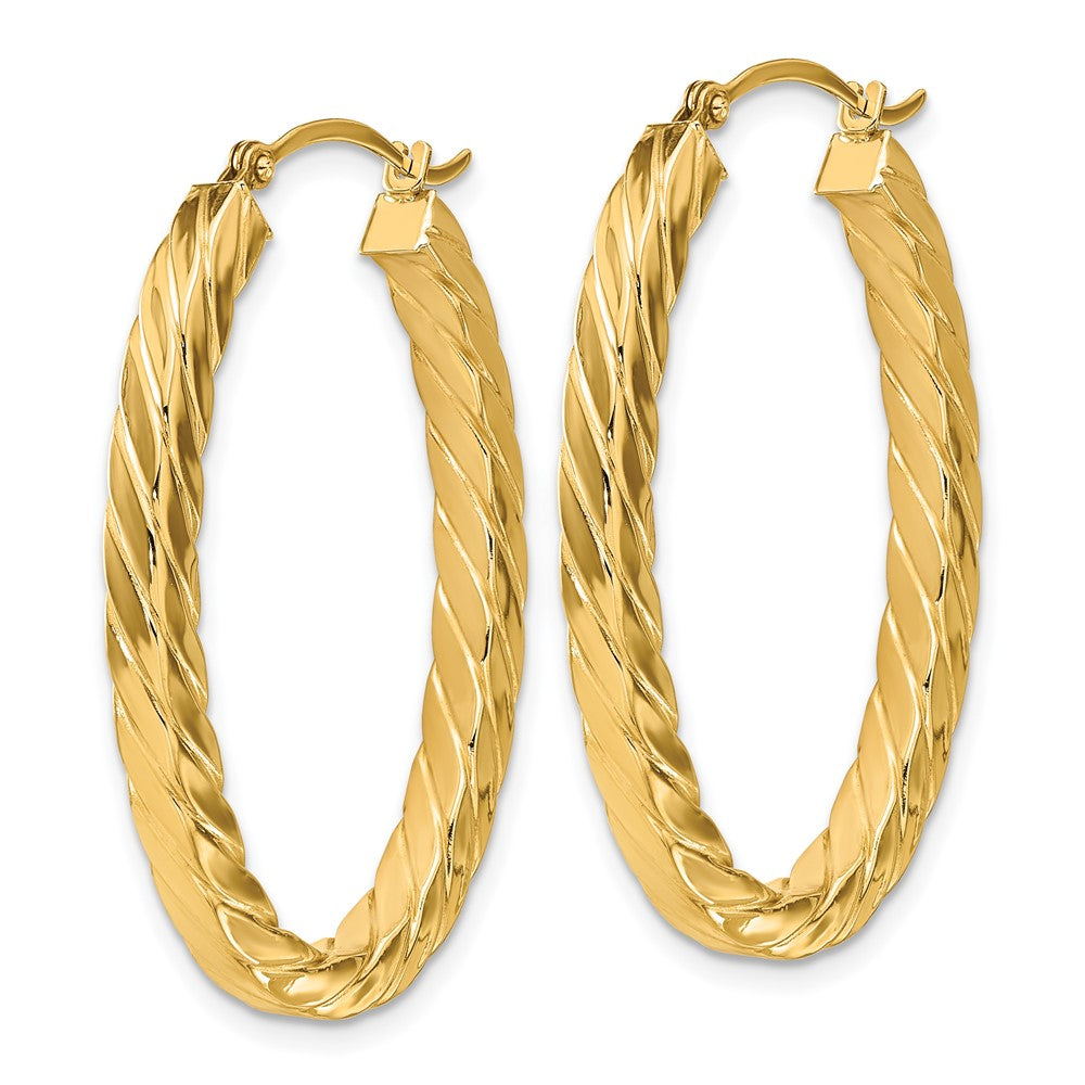 14K Gelbgold Poliert & Gedreht 3mm Quadratisch Röhre Oval Creolen
