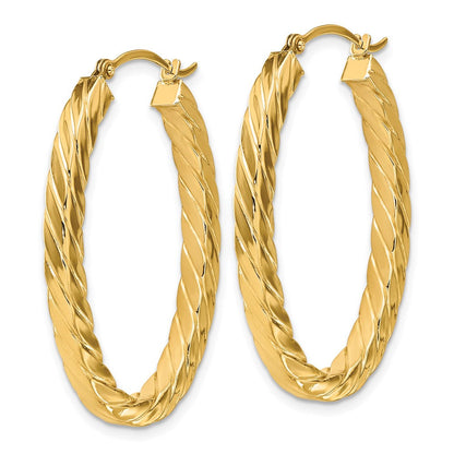 14K Gelbgold Poliert & Gedreht 3mm Quadratisch Röhre Oval Creolen