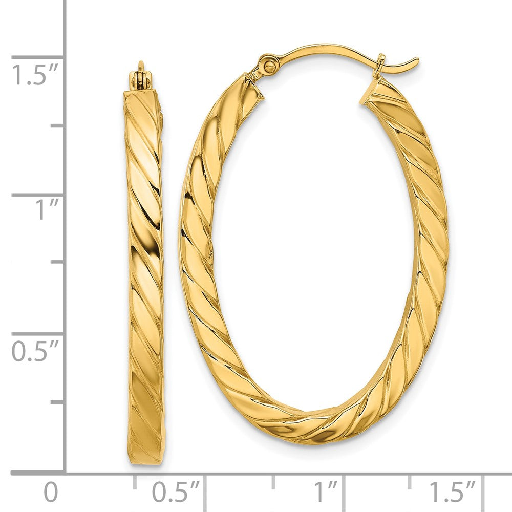 14K Gelbgold Poliert & Gedreht 3mm Quadratisch Röhre Oval Creolen