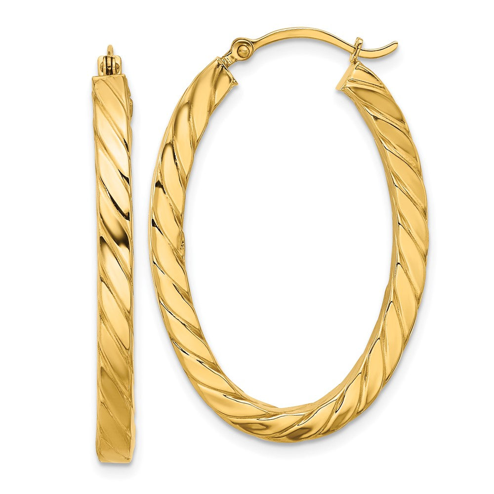 14K Gelbgold Poliert & Gedreht 3mm Quadratisch Röhre Oval Creolen