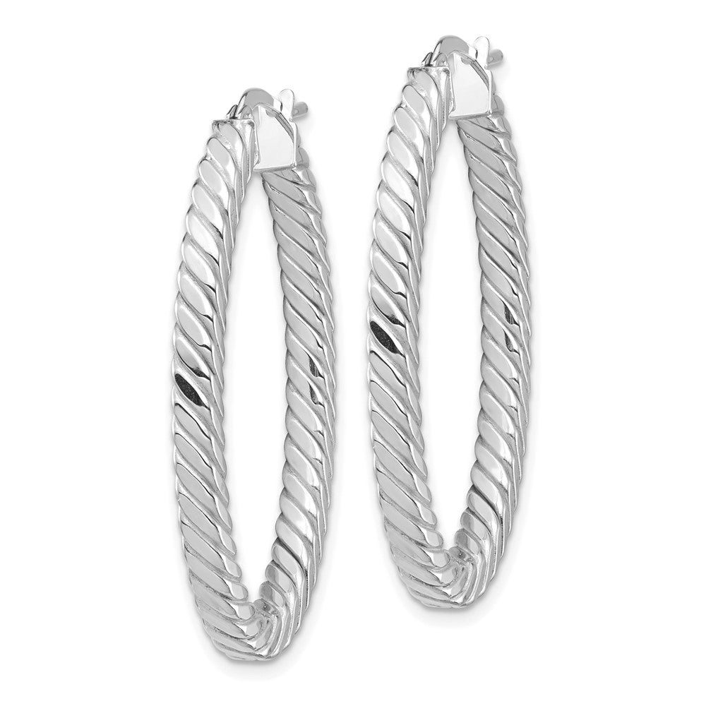 14K Weißgold Poliert & Gedreht 3mm Quadratisch Röhre Oval Creolen