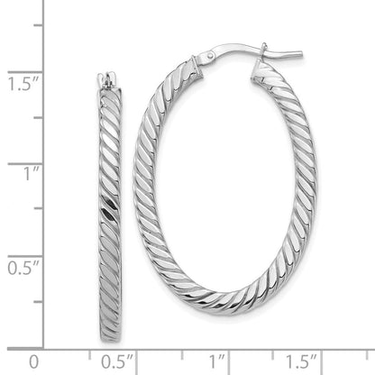 14K Weißgold Poliert & Gedreht 3mm Quadratisch Röhre Oval Creolen