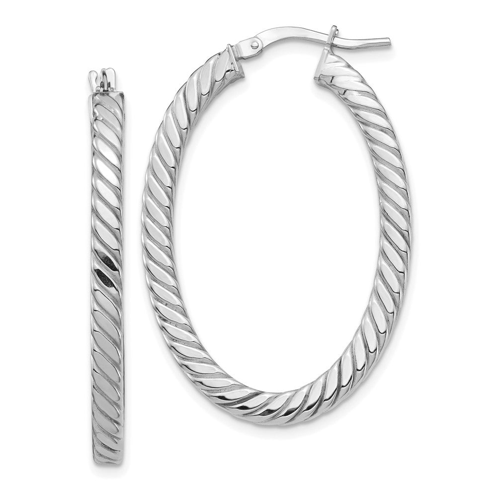 14K Weißgold Poliert & Gedreht 3mm Quadratisch Röhre Oval Creolen