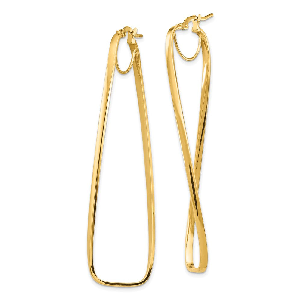 14K Gelbgold Poliert 2mm Gewellt Rechteck Creolen