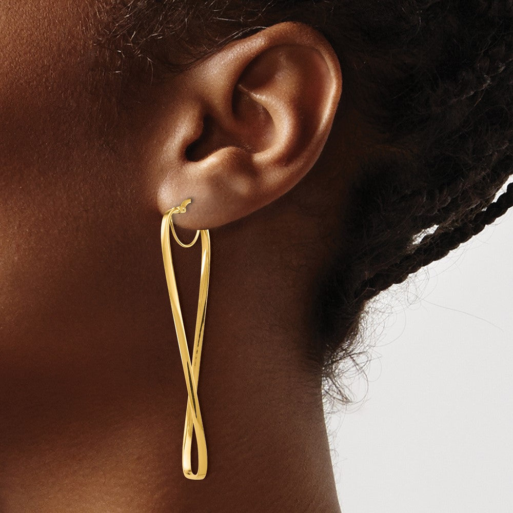 14K Gelbgold Poliert 2mm Gewellt Rechteck Creolen
